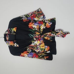 Mishca Floral Wrap Tie Front Blouse, Size Medium, 100% Cotton, Great Condition